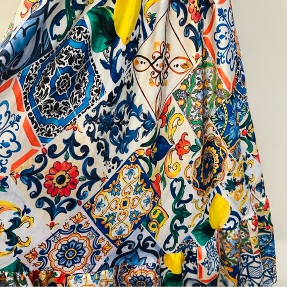 New Collection Italy Mosaic Tile Print Halter Maxi Dress Multicolor Size Small - Picture 6 of 10